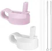 Wide Mouth Straw Lids fit Hydro Flask and Most Sports Water Bottles from 12 oz - 64 oz, 2 Lids with 2 Straws and 2 Brushes in 1 Set Best Value Pack