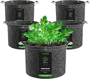 VIVOSUN 5-Pack 10 Gallon Grow Bags, 500G Thick Nonwoven Fabric Pots with Strap Handles, Multi-Purpose Rings, for Low Stress Plant Training Fruits, Vegetables, and Flowers