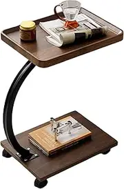 C Shaped Side Table, Adjustable Height Small C Shaped End Table for Sofa and Bed, Couch Side Tables That Slide Under, 360°Swivel Couch Tables (C Walnut)