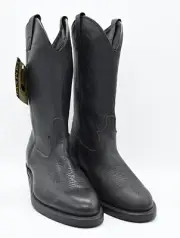 Vintage NOS Dan Post Men's 7.5D Flat Black R-Toe Vibram Western Cowboy Boots