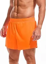 [Amy Coulee] Mens Mesh Athletic Shorts 3" Workout Gym Quick Dry Running Shorts with Drawstring, Orange, Large