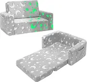 Toddler Chair, Toddler Couch, Kids Couch, Fold Out Kids Sofa Chair, Toddler Convertible Sofa to Lounger Pull Out Couch, Glow in The Dark Sofa Chair for Boys and Girls (Grey, Large)