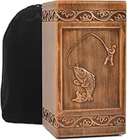 Handmade Wooden Engraved Urn for Human Ashes 250lbs Adult Male Female Satin Bag Fishing Cremation urns Box