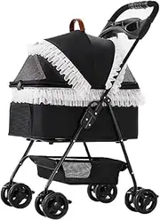 Cat Stroller Pet Strollers for Dogs and Cats, Separable 4 Wheel Pet Travel Pram Folding Dog Strollers Cart, Dog Pram Pushchair Detachable Carrier Trolley with Cup Holder(White)