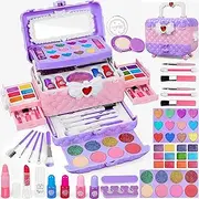 10 Pcs Kids Makeup Kit for Girls, Princess Real Washable Pretend Play Cosmetic Set Toys with Mirror, Non-Toxic & Safe, Birthday Gifts for 3 4 5 6 7 8 9 11 Years Old Girls Kids (Purple)