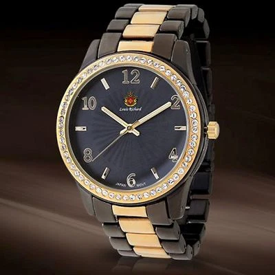NEW Louis Richard Women's Ashby Diamond Accent Gunmetal/Rose Gold Bracelet Watch