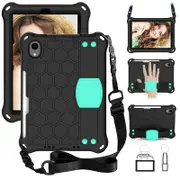 Catzon Hive iPad Case For iPad Mini 6 Durable Stand Cover With Shoulder Strap-BlackAqua