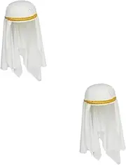 [ROMISBABA] 2pcs Halloween Costume Accessories Halloween Cosplay Hats Arabic Caps for Men Arabian Headpiece Male Arabian Hat Man Hat Middle Eastern Hat Costume Bonnet Sheik Headpiece White