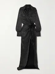 [DAVID KOMA] DAVID KOMA - Crystal-embellished Satin Wrap Gown - Black - UK 12 UK 12 Black