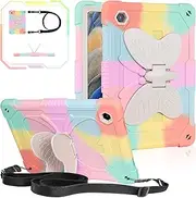 Samsung Galaxy Tab A8 10.5-inch Case 2022 [with Butterfly Wings Kickstand & Shoulder Strap], BASE MALL Full Body Shockproof Protective Tablet Case for Galaxy Tab A8 SM-X200/X205/X207 (Colorful Gold)