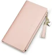 [Chic Boutique De Mode] Wallets for Women Credit Card Holder Slim Coin Purse Thin Large Capacity Zip Clutch Cute Minimalist Leather Cell Phone Case for Girls Ladies (Pink)