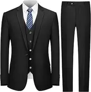 [Cooper & Nelson] Men's Suit Slim Fit, 3 Piece Suits for Men, One Button Solid Jacket Vest Pants with Tie, Tuxedo Set