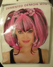 Cosplay Anime Emo Manga Punk Rave ADULT PINK BLACK DEMENTED DEMON WIG