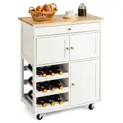 Costway Modern Kitchen Island Trolley Wood Storage Cabinet Dining Cart Buffet Counter w/Drawer & Shelf