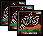 GHS - BRIGHT BRONZE ACOUSTIC GUITAR STRINGS - ULTRA LIGHT (010-046) - BB10U-3 SET (3 SETS)
