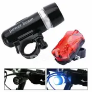 Bike Head Tail Lights 5 LED Lamp White Beam Safety Alarm Set Bicycle