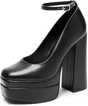 [DREAM PAIRS] Women's Platform High Heels Closed Toe Chunky Block Pumps Square Toe Ankle Strap Dress Fashion Party Y2K Shoes