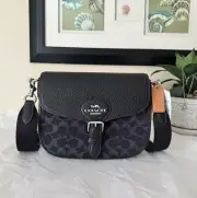 Coach Silver/Black Amelia Saddle Bag In Signature Denim#CQ185 NWT