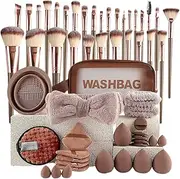 Makeup Brush and Sponge Set - 56X Eyeshadow Blush Concealer Powder Applicator Brushes | Makeup Tool Set with Organizer Bag for Women, Girls, Beginners, Professionals