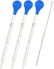 uxcell Graduated Dropper Pipettes Kit, 3 Pcs 3ml Borosilicate Glass Pipette with Blue Rubber Cap and Brush for Transfer Liquid for Lab, Chemistry, Clear