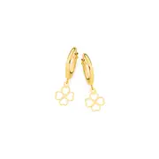 9ct Gold 12mm Clover Drop Flex Hoop Earrings
