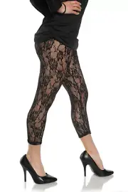 Underwraps Floral Lace Sheer Leggings Black Adult Womens Halloween Costume 28272