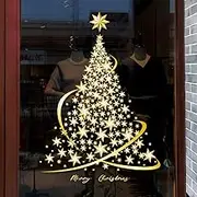 Christmas Tree Window Clings Stickers for Glass, Golden Christmas Tree Windows Static Stickers, DIY Wall Window Door Mural Showcase Decal Sticker (1 Pack)