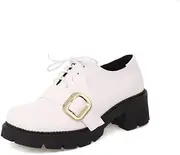 [IKOFLYE] Women Round Toe Oxford Shoes Platform Lace Up Block HeelMonk Strap Chunky Heel Saddle Shoes