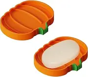 2-Pack Bathroom Soap Trays, Pumpkins Soap Dish, Kitchen Sink Organizer, Bathroom Silicone Soap Dishes with Drain Spout, Soap Holder for Shower, Fall Soap Dish Soap Tray, Self Draining Sponge Holder