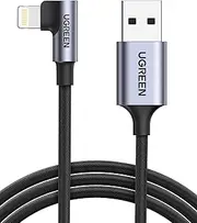 UGREEN USB A to Lightning Cable 90 Degree 1M, Apple MFi Certified iPhone Charger, Right Angle Nylon Braided Cord, Data Sync for iPhone 14 Pro Max/13/12, iPad Pro/Air/Mini, AirPods, Black