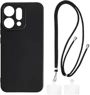 Shantime Case and Crossbody Lanyard Set Compatible with Oppo Reno 14 5G China, Adjustable Anti Theft Neck Strap with Metal Buckles and 2 Patches(Black Case + Black Lanyard)