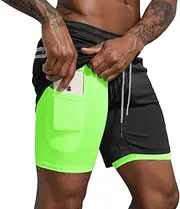 [Leidowei] Men's 2 in 1 Workout Running Shorts Lightweight Training Yoga Gym 7" Short with Zipper Pockets
