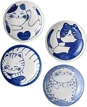 RORPOIR 4pcs Soy Sauce Dish Ceramic Saucers Plates Dessert Plates Sushi Sauce Dishes Ceramic Cat Bowls Appetizer Dishes Ceramic Dipping Bowls Snack Dish Side Dish Ceramics Cartoon