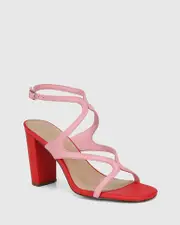 Radiance Petal Pink and Rouge Red Leather Strappy Heel