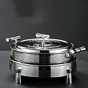 Catering Buffet Servers and Heaters - Round Food Warmer, Stainless Steel Hot Pot Buffet Set, 3 in 1 Food Warmer with Glass Viewing Lid and Built in Lid Holder