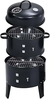 Versatile 3-in-1 Charcoal Smoker BBQ Grill, 40x80 cm, Steel Construction, with Thermometer & Adjustable Ventilation for Outdoor Cooking