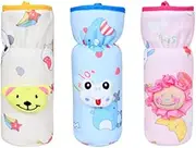 THE LITTLE LOOKERS? Soft Plush Stretchable Baby Feeding Bottle Cover with Easy to Hold Strap | Cute Animated Overall Print Pack of 3 (Pink, Yellow & Blue, Narrow Neck 240ml/8OZ)