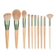 10pcs Nature Wood Handle Makeup Brushes Set With Green Pineapple Bag Small Fan Powder Blush Foundation Eye Shadow