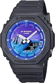 [Casio] G-Shock Flames of Color Black Resin Blue Dial Octagonal Watch GA2100FL-1A, Black, Modern, Black, Modern