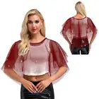 Womens Cape Shawl Wrap Costume Elegant Solid Color Mesh Embroidery Neck Collar