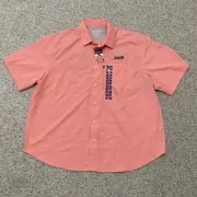 New EDDIE BAUER Mens XL Tech Woven Shirt UPF 40 Tea Rose Button Up Short Sleeve