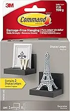 Command Display Ledges, Holds up to 2 lb, Slate, 2 Ledges with 8 Medium Command Strips, Damage Free Hanging Floating Shelf with Adhesive Strips, Personalize Living Room, Bedroom, Kids Room or Office