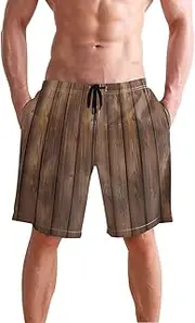 [XYMZR] Men's Swim Trunks Retro Rustic Wood Quick-Dry Bathing Suit Swimming Board Shorts S