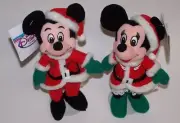 Christmas Santa Mickey & Minnie Mouse 9" Bean Bag Plush Animals w/Tags Disney
