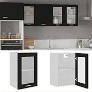 Black Hanging Glass Cabinet 40x31x60 cm with Engineered Wood for Kitchen, Patio Storage, Outdoor Dining