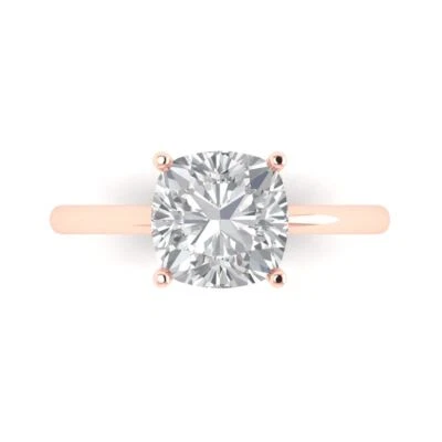 2.5Ct Cushion Cut Clear Gemstone Solid Gold Solitaire Engagement Promise Ring