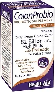 ColonProbio 82 Billion with Prebiotic, 14 Strains, Once Daily, 60ct, Optimum Colon Care, Acid & Bile Resistant, Dairy Free, Gluten Free, Non-GMO