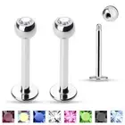 Pair CZ Gems Surgical Steel Helix Tragus Lip Piercing Labret Stud Ring 16g 1/4"
