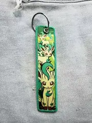Leafeon Pokemon Embroidered Double Sided Key Tag Key Chain For Key Ring, Bag