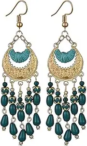 Earrings studEarrings Earrings Fashion Crescent Shaped Bohemian Handmade Beaded Pendant Earrings Ladies Earrings (Color : Green)